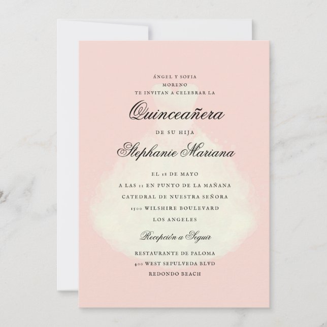Invitation Robe romantique rose pâle Quinceañera (Devant)