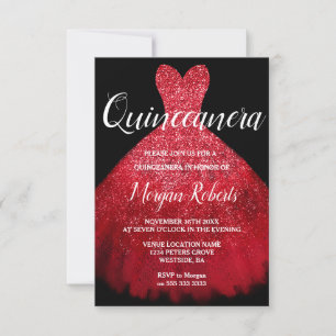 Invitation Robe romantique rouge étincelante Quinceanera 15e 