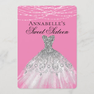 Invitation Robe rose & argent Diamond Étincelle Douce 16