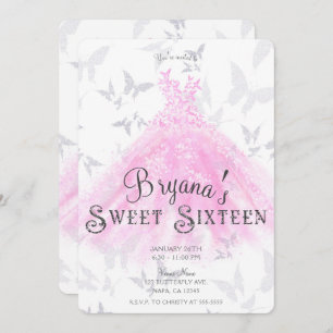 Invitation Robe rose Argent Papillon Danser Robe Douce 16 Par
