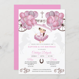Invitation Robe rose Bébé mexicain Charra Ballons Baptême