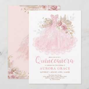 Invitation Robe rose Boho Quinceañera Mis Quince 15 Años