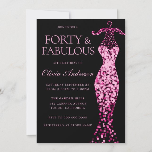 Invitation Robe rose brillante 40e fête d'anniversaire (Devant)