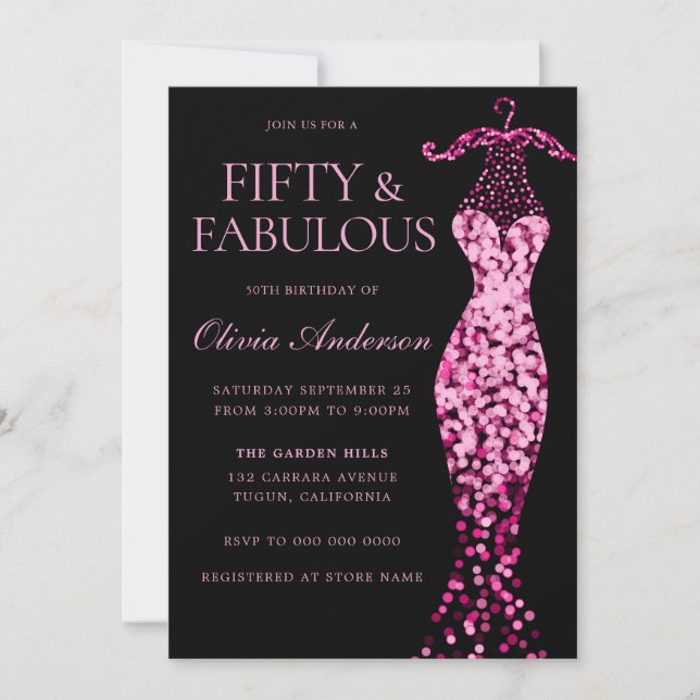 Invitation Robe rose brillante 50e fête d'anniversaire (Devant)