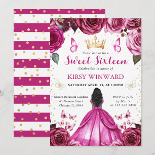 Invitation Robe Rose Chaud Peau Noire Princesse Douce 16