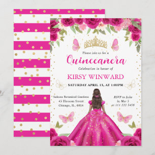 Invitation Robe Rose Chaud Peau Noire Princesse Quinceanera