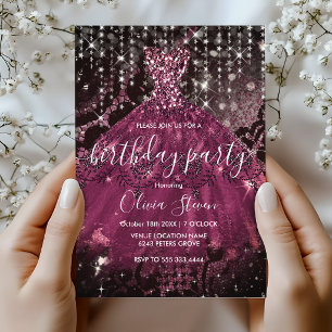 Invitation Robe rose chic dentelle noire paillettes gouttes m