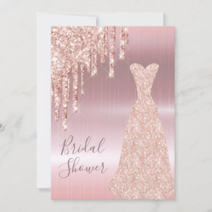 Invitation Robe rose dorée brillance brillant douche nuptiale