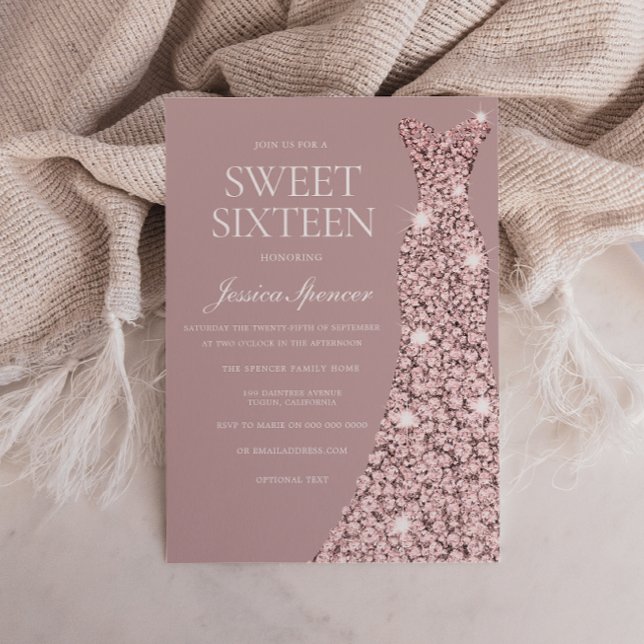 Invitation Robe Rose dorée rose Dusty Douce 16 Seize (Créateur téléchargé)