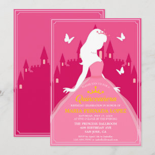 Invitation Robe rose élégant Quinceañera Anniversaire