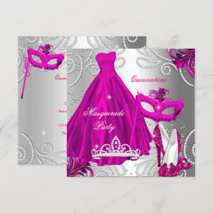 Invitation Robe rose et argent pour fête de Quinceanera sous 