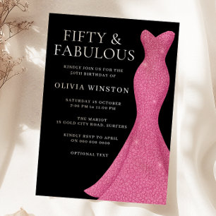 Invitation Robe rose et femmes noires 50e fête d'anniversaire