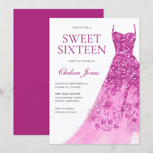 Invitation Robe rose étincelante Douce 16 Seize Parti