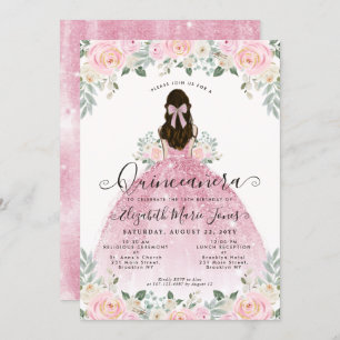 Invitation Robe rose florale 15e anniversaire Quinceanera