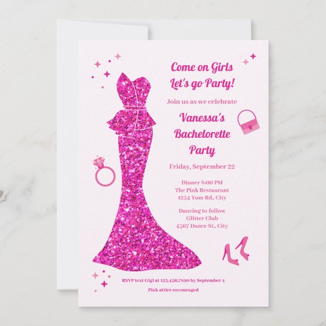 Invitation Robe rose Glamour Bachelorée (Devant)