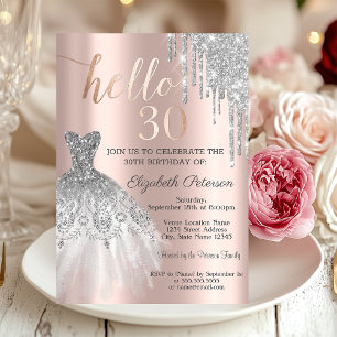 Invitation Robe Rose Gold à Paillettes Argentées pour 30e Ann