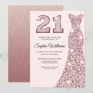 Invitation Robe rose Gold Bluish 21e fête d'anniversaire