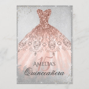 Invitation Robe Rose Gold Paillettes Argentées 15ème Quincean