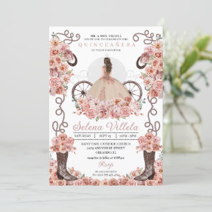 Invitation Robe rose Gold Princess & Bottes Quinceañera