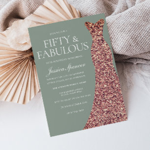 Invitation Robe rose Gold Sparkle Sage 50e fête d'anniversair