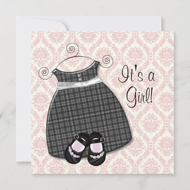 Invitation Robe rose Noir Chaussures Rose Noir Damas Bébé Fil (Devant)