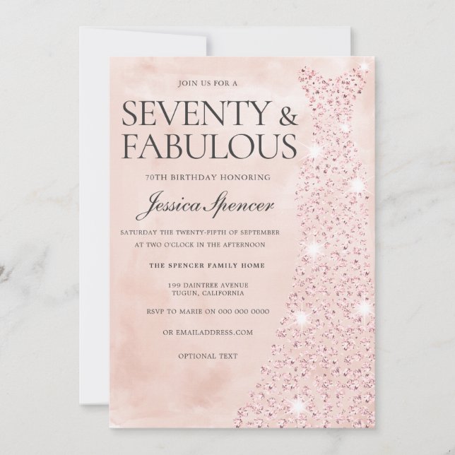 Invitation Robe Rose Or 70 & Fabulous 70th Birthday (Devant)