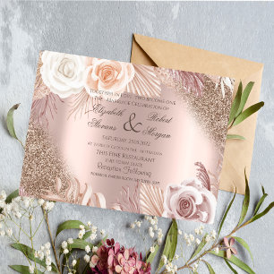 Invitation Robe rose or Boho Fleurs Mariage