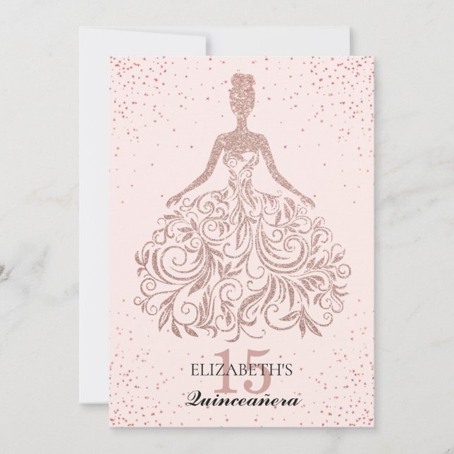 Invitation Robe rose or étincelante Quinceañera Parties scint (Devant)