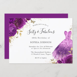Invitation Robe rose pourpre Rose 60e fête d'anniversaire