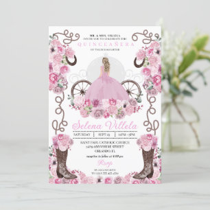 Invitation Robe Rose Princesse & Bottes Quinceañera