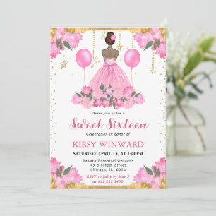 Invitation Robe rose princesse peau foncée Sweet 16