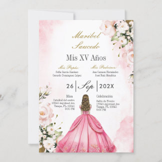 Invitation Robe rose quinceañera