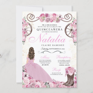 Invitation Robe rose vif Ranchero Princesse Quinceanera