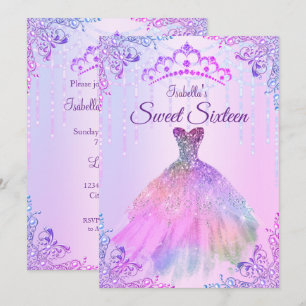 Invitation Robe rose violet lilas argent perle Sweet 16