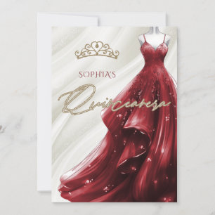 Invitation Robe Rouge à étincelles en Bourgogne d'or Quinceañ