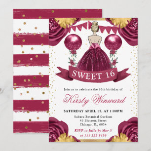 Invitation Robe Rouge Bourgogne Cheveux Blonds Princesse Douc