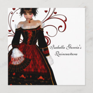 Invitation Robe rouge cœurs tourbillonnants Élégante blanche