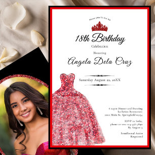 Invitation Robe rouge élégante pour les 18 ans