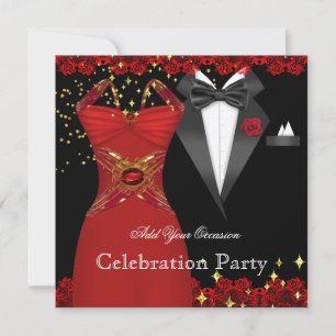 Invitation Robe rouge élégante Smoking Soirée Evénement Forme