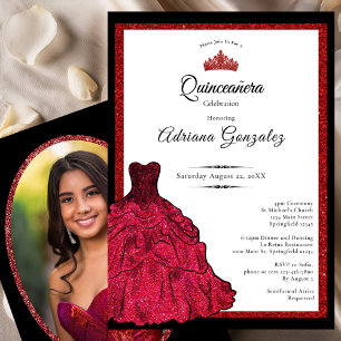 Invitation Robe rouge et diadème Photo personnalisée Quincean