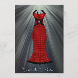 Invitation Robe rouge et noire Sweet 16 Party
