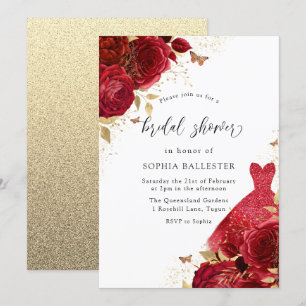 Invitation Robe rouge et Parties scintillant Rose or Fête des