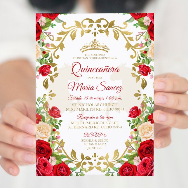 Invitation Robe rouge Mexicaine Fille Douce 15e anniversaire  (Créateur téléchargé)