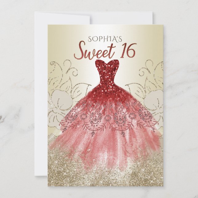Invitation Robe rouge or Parties scintillant étincelante Swee (Devant)
