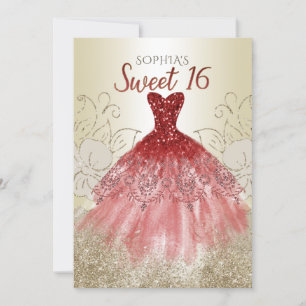 Invitation Robe rouge or Parties scintillant étincelante Swee