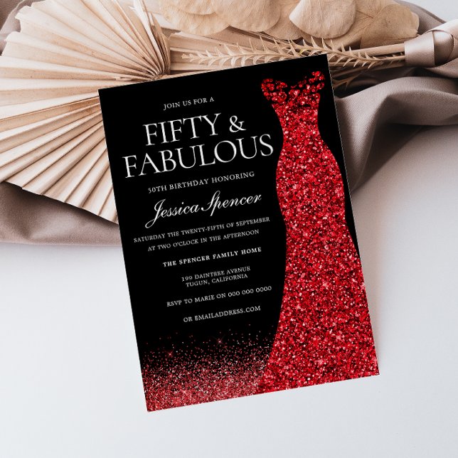 Invitation Robe rouge Parties scintillant rouge Gown 50e fête (Créateur téléchargé)