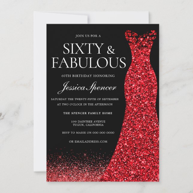 Invitation Robe rouge Parties scintillant rouge Gown 60e fête (Devant)