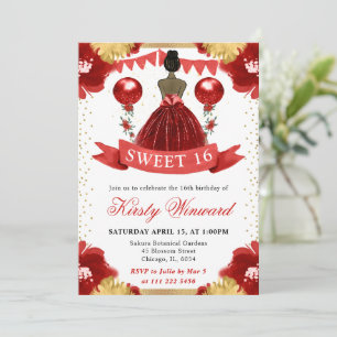 Invitation Robe rouge Peau foncée Princesse Sweet 16