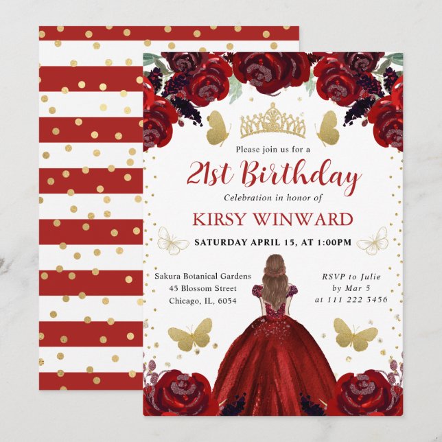 Invitation Robe rouge profonde Cheveux rouge princesse Annive (Devant / Derrière)