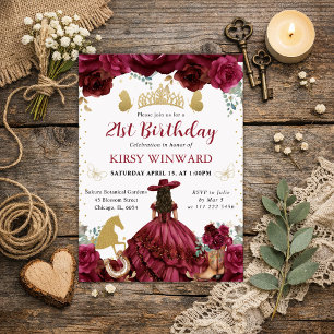 Invitation Robe Rouge Salon Princesse Brunette Anniversaire
